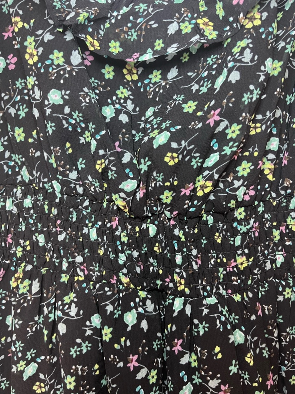 Floral Ruffle Maxi Forever 21 Smocked Waist Dress - Black / Multi - Sz Med - Picture 3 of 6